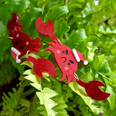 Cranky Christmas Crab Dangle Earrings by Fox and Cactus
