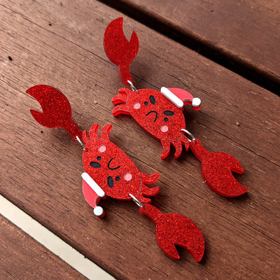 Cranky Christmas Crab Dangle Earrings by Fox and Cactus