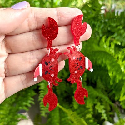 Cranky Christmas Crab Dangle Earrings by Fox and Cactus