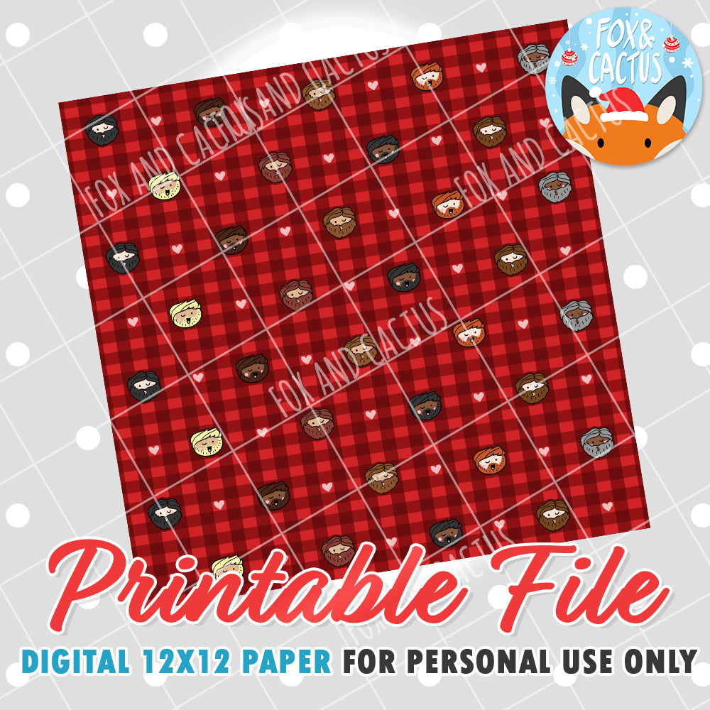 Winter Beards 12x12 Digital Paper (DIGITAL DOWNLOAD) - Printable/Clipart File - Personal Use Only by Fox and Cactus