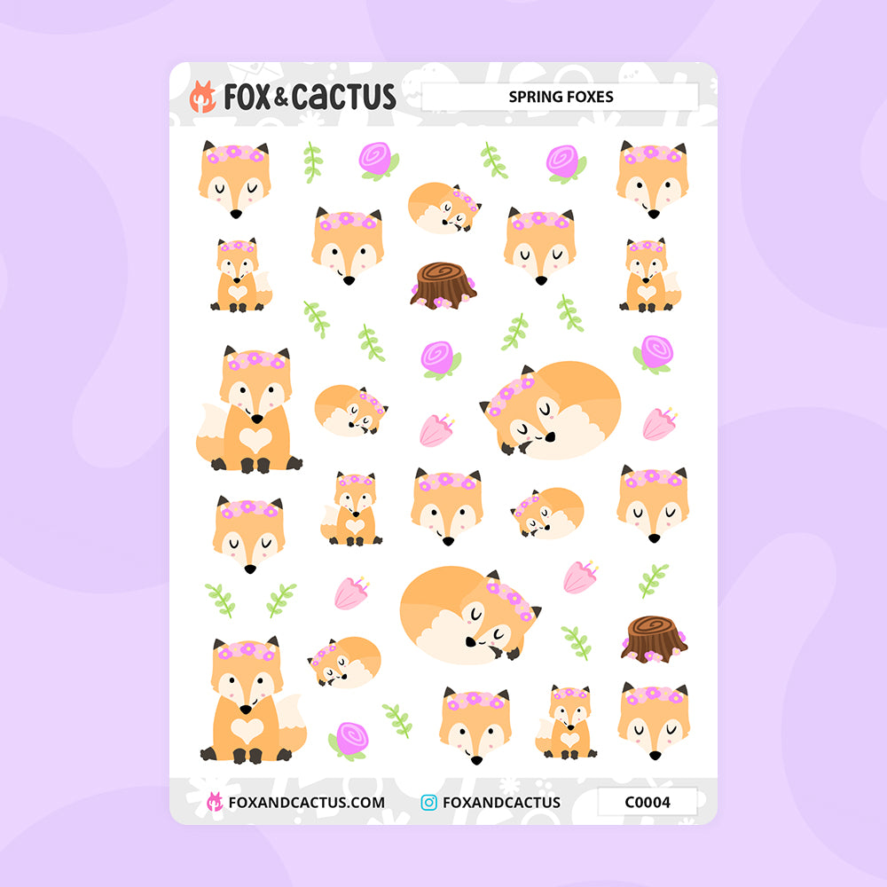 Spring Fox Stickers by Fox and Cactus