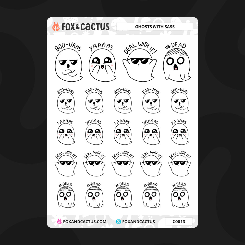 Ghosts with Sass Stickers by Fox and Cactus