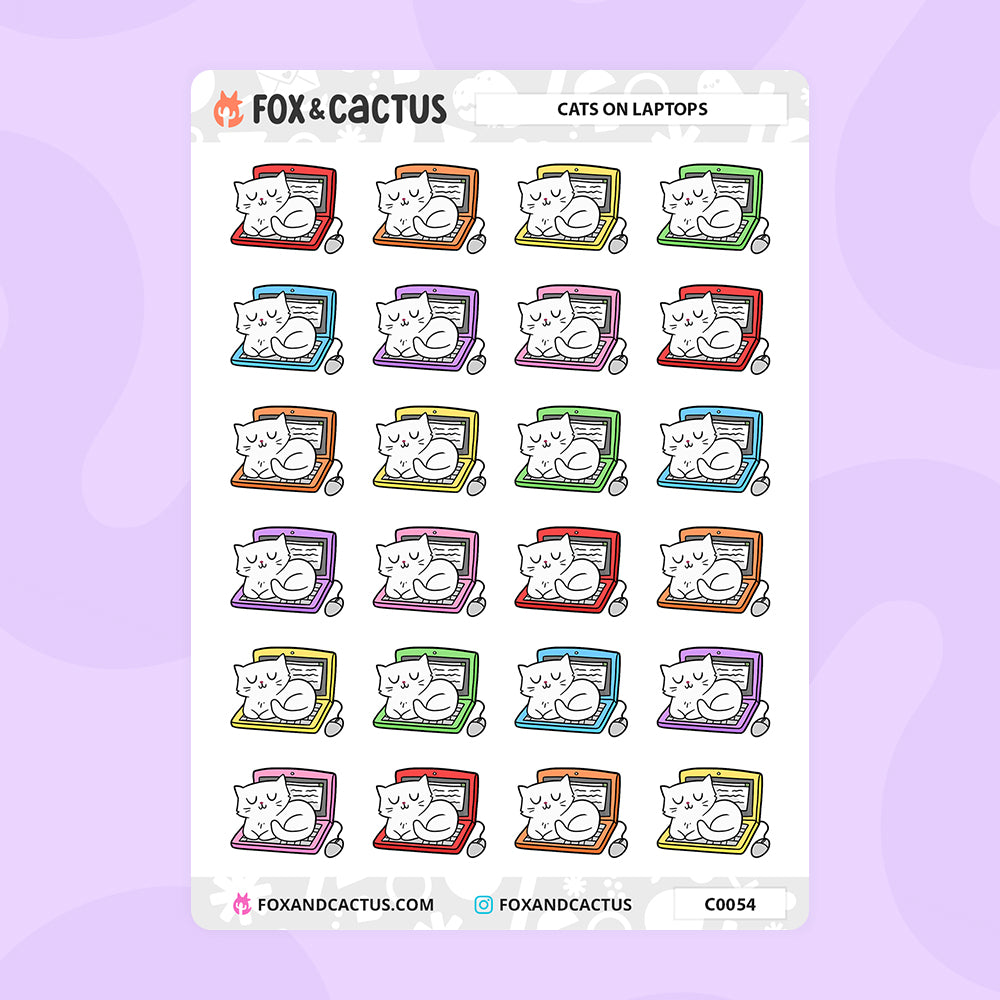 Cat on Laptop Stickers by Fox and Cactus