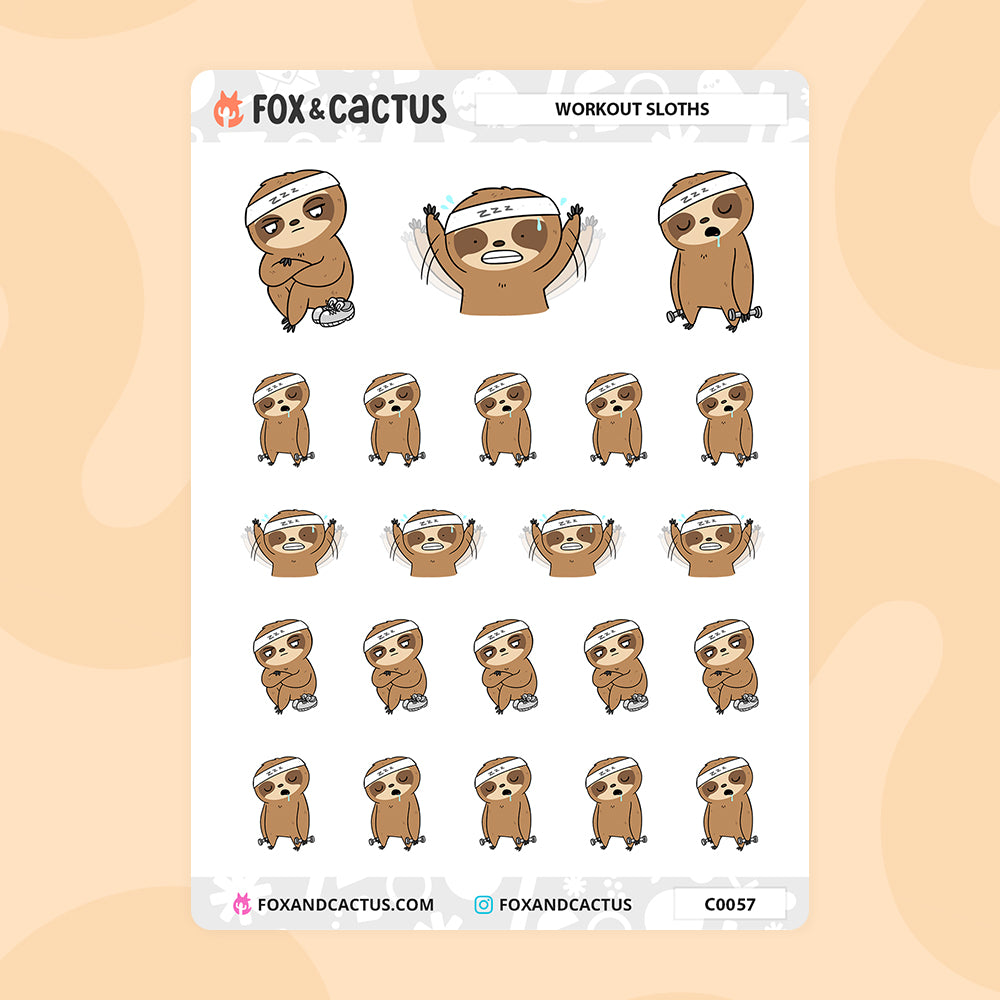 Workout Sloth Stickers by Fox and Cactus