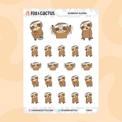 Workout Sloth Stickers by Fox and Cactus