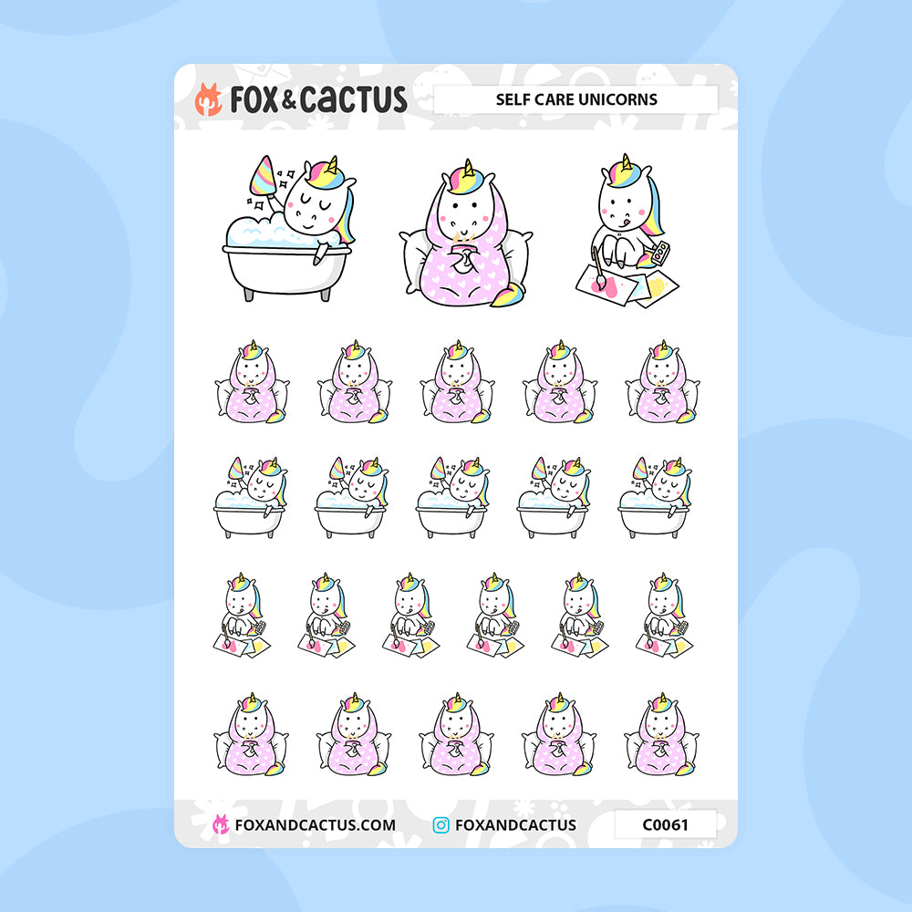Self Care Unicorn Stickers by Fox and Cactus