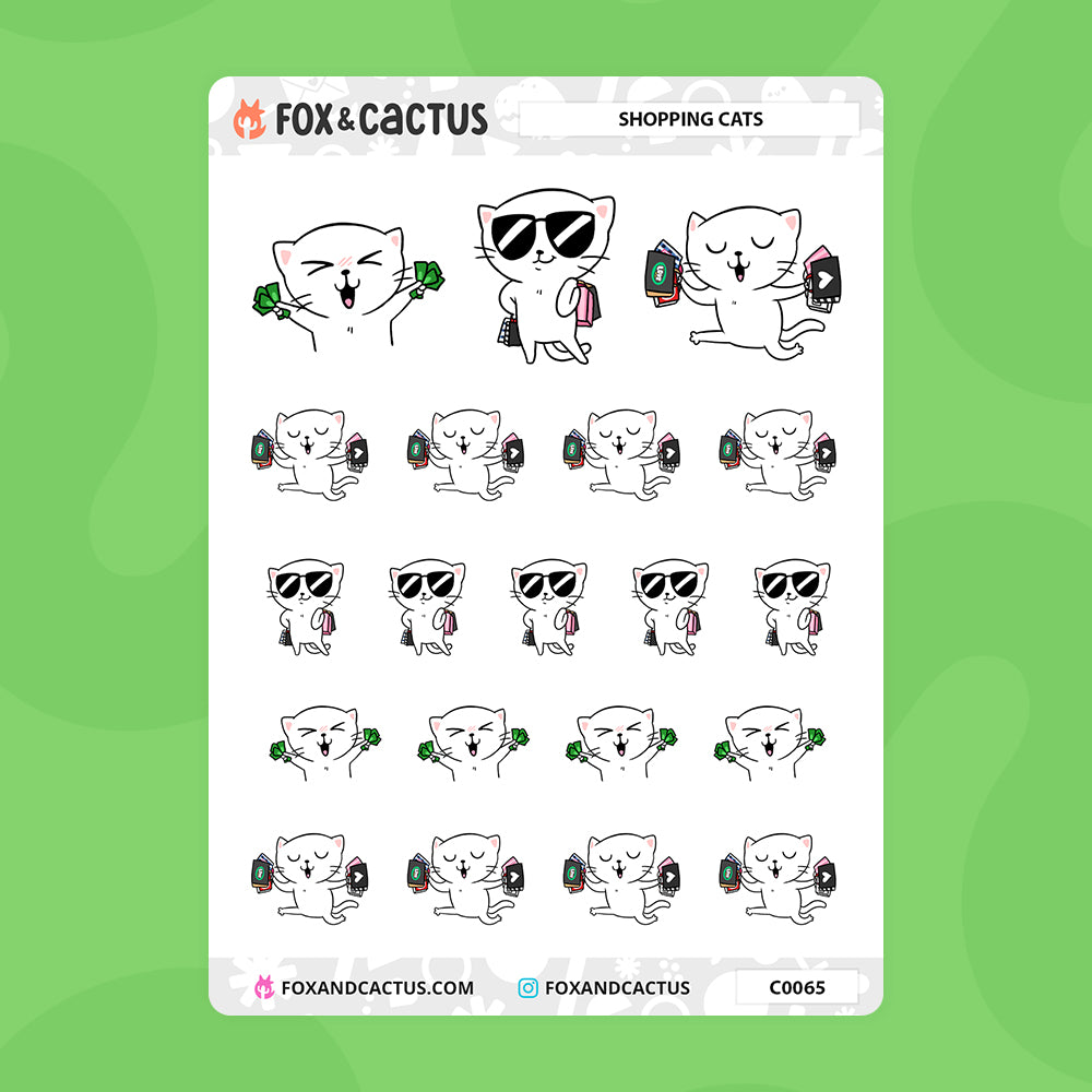Shopping Cat Stickers by Fox and Cactus
