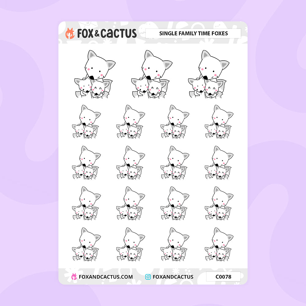 Single Family Time Fox Stickers by Fox and Cactus