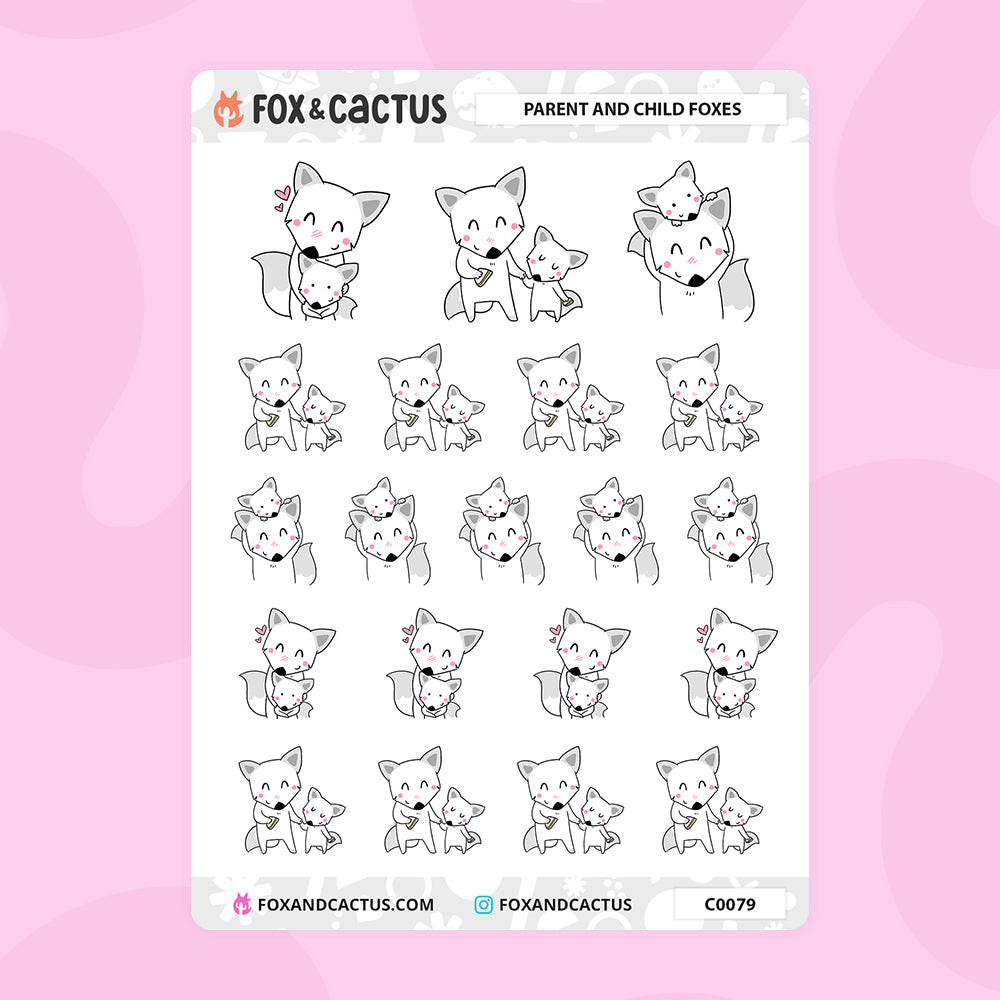 Parent and Child Fox Stickers by Fox and Cactus