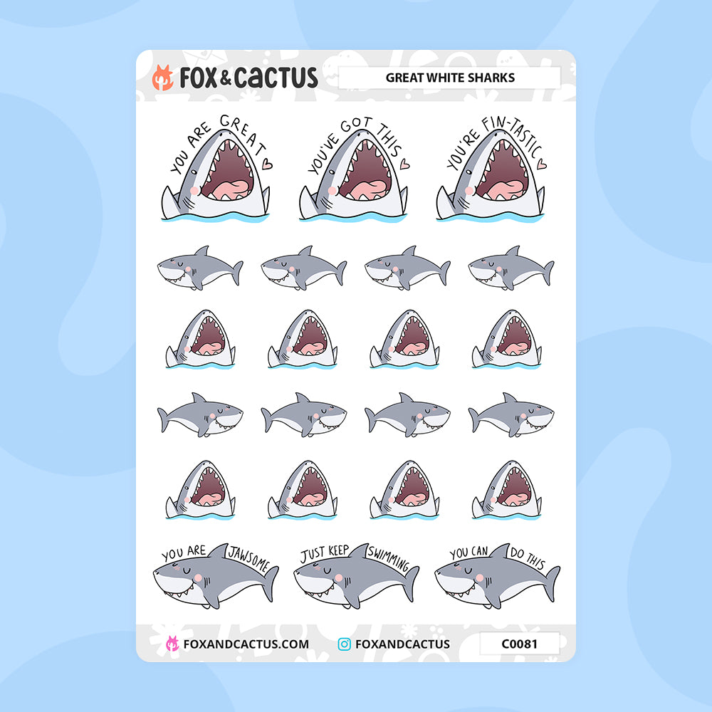 Great White Shark Stickers by Fox and Cactus