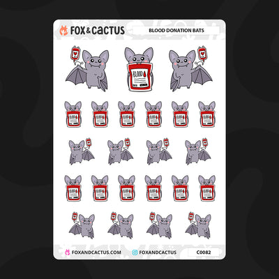 Blood Donation Bat Stickers by Fox and Cactus