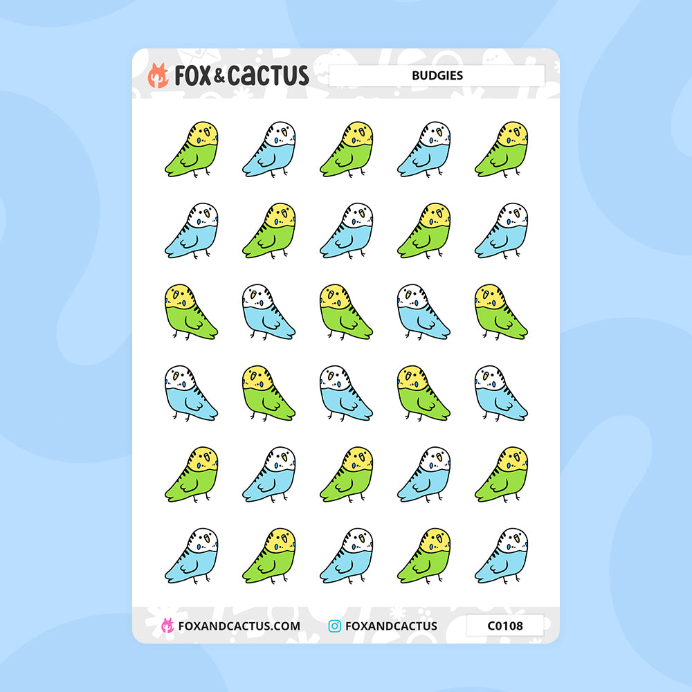 Budgie Stickers by Fox and Cactus