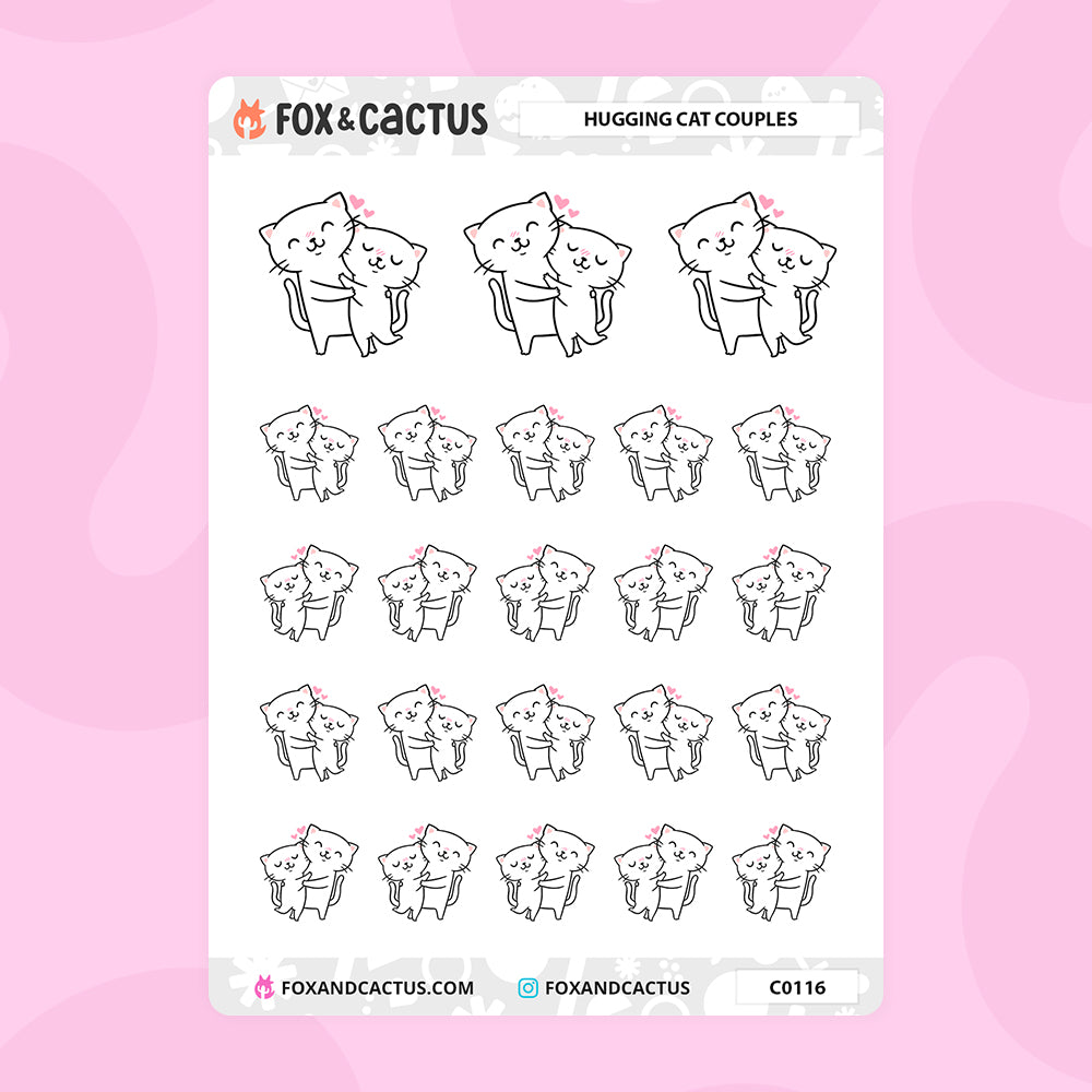 Cat Hugging Sticker Hugging Cat Couple Stickers – Fox and Cactus