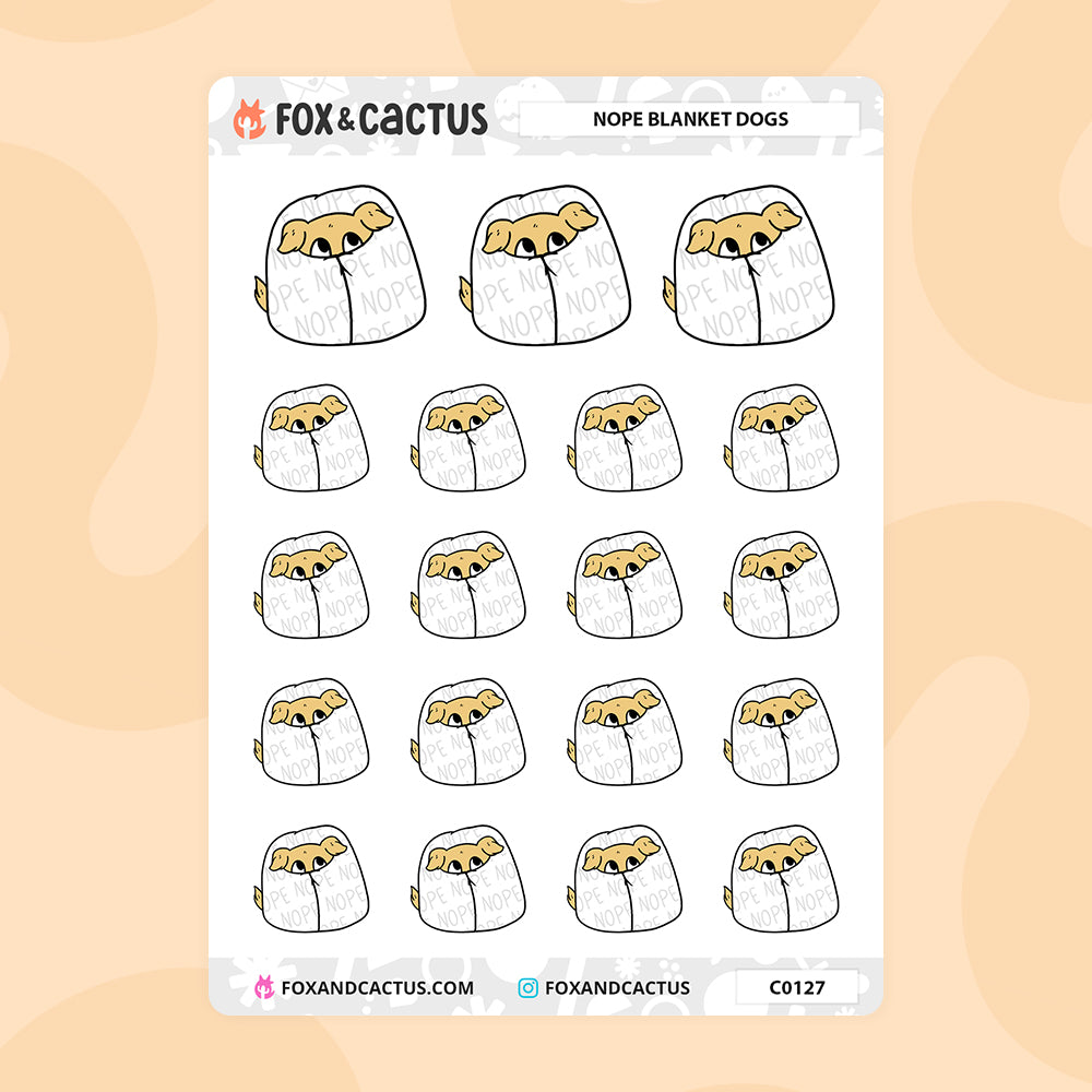 Nope Blanket Dog Stickers by Fox and Cactus