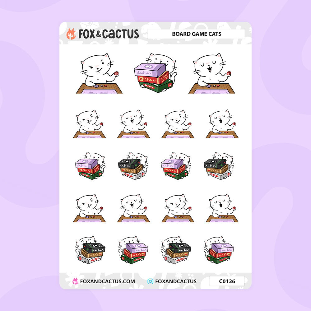 Board Game Cat Stickers by Fox and Cactus
