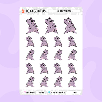 Big Booty Hippo Stickers by Fox and Cactus