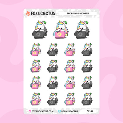 Shopping Unicorn Stickers by Fox and Cactus