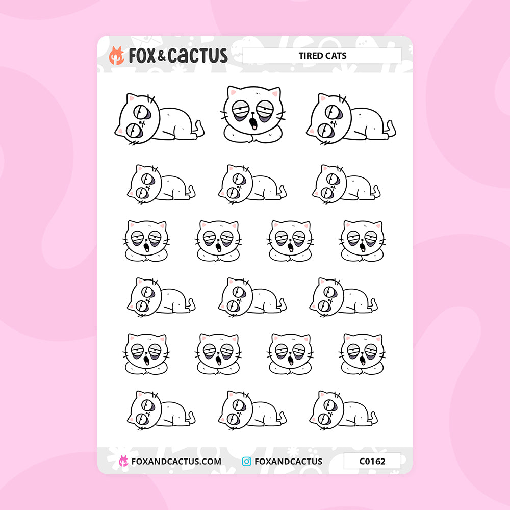 Tired Cat Stickers by Fox and Cactus