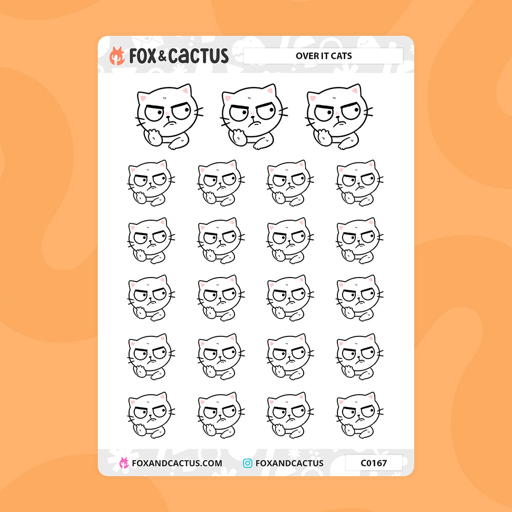 Over It Cat Stickers by Fox and Cactus