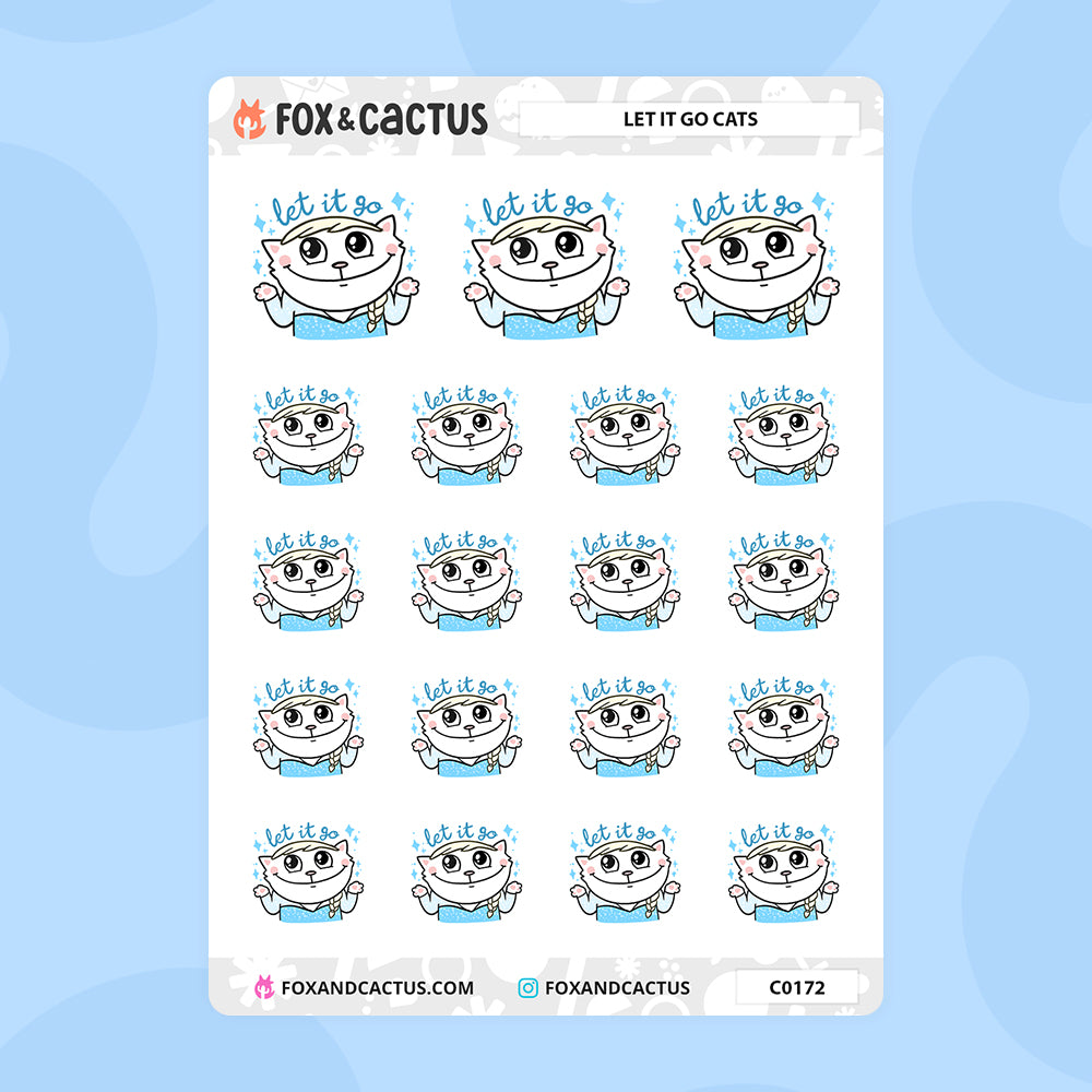 Let It Go Cat Stickers by Fox and Cactus