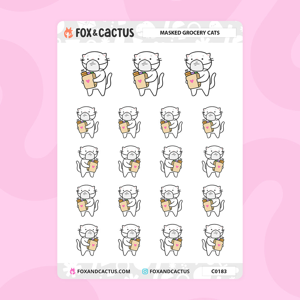 Masked Grocery Cat Stickers by Fox and Cactus