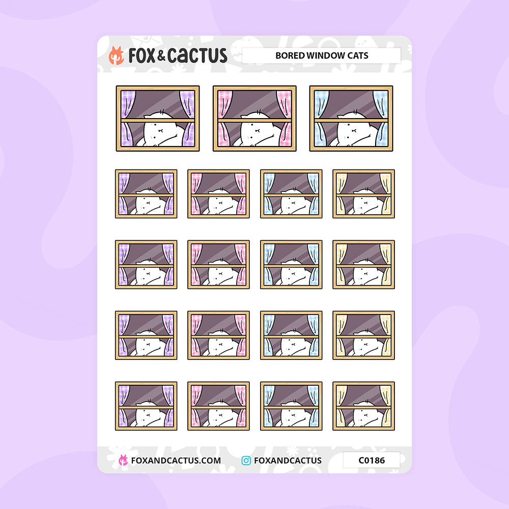 Bored Window Cat Stickers by Fox and Cactus