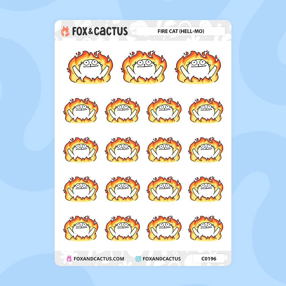 Fire Cat (Hell-mo) Stickers by Fox and Cactus