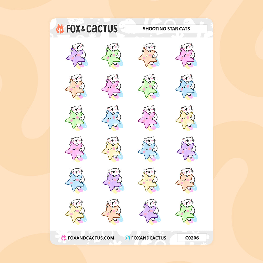 Shooting Star Cat Stickers by Fox and Cactus