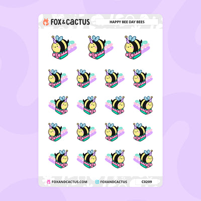 Happy Bee-Day Bee Stickers by Fox and Cactus