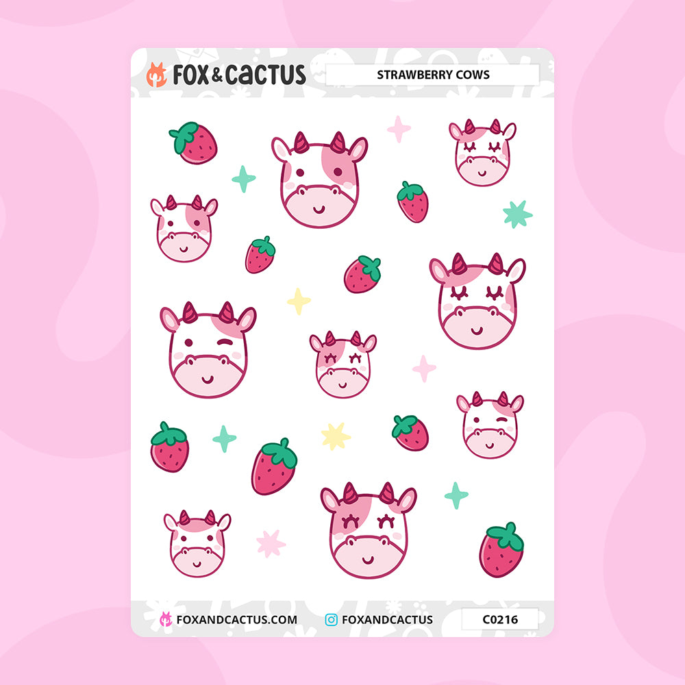 Strawberry Cow Stickers by Fox and Cactus