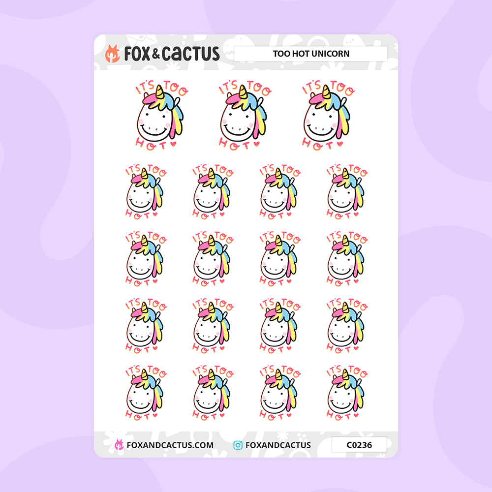 Too Hot Unicorn Stickers by Fox and Cactus