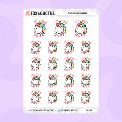 Too Hot Unicorn Stickers by Fox and Cactus