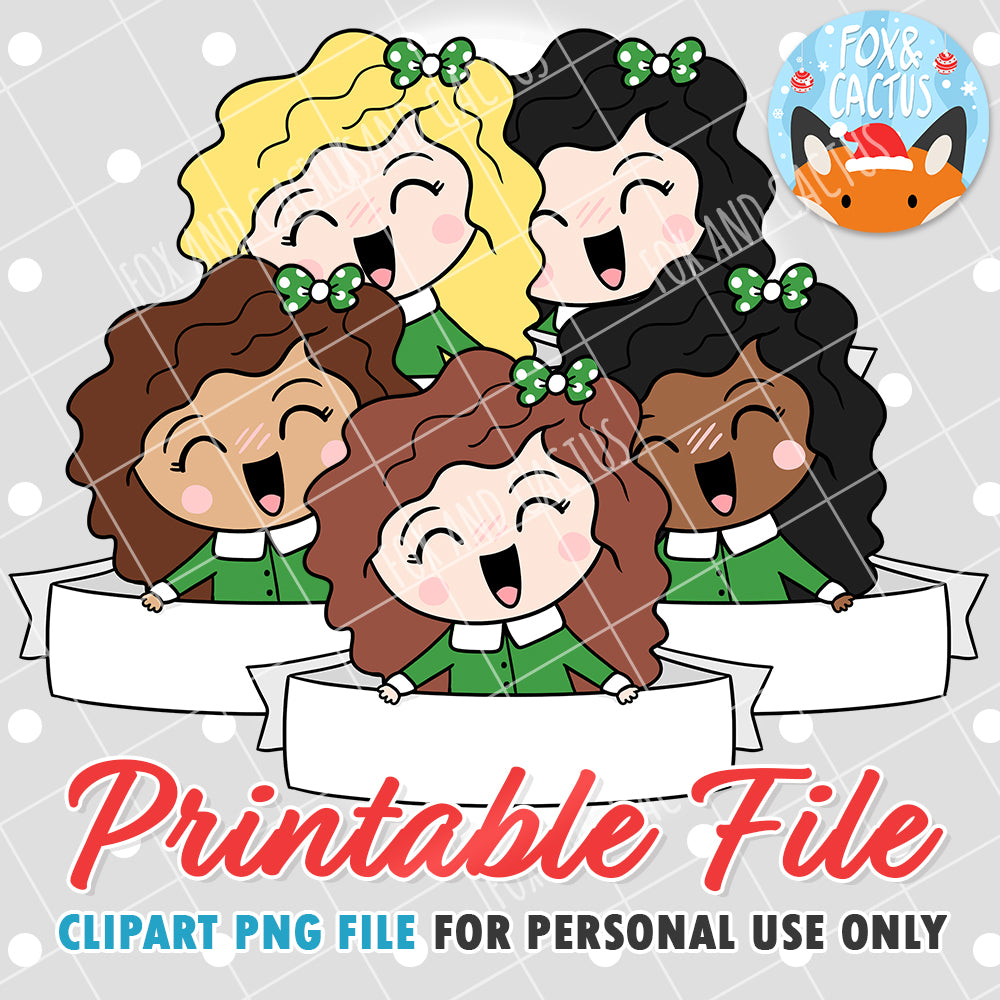 Christmas Banner Girls (DIGITAL DOWNLOAD) - Printable/Clipart File - Personal Use Only by Fox and Cactus