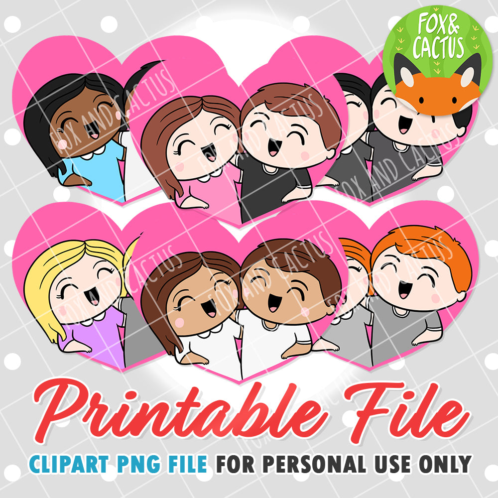 Female + Male Couples (DIGITAL DOWNLOAD) - Printable/Clipart File - Personal Use Only by Fox and Cactus