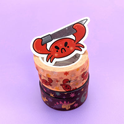 Stabby Crabby Mirrored Vinyl Die Cut Sticker by Fox and Cactus