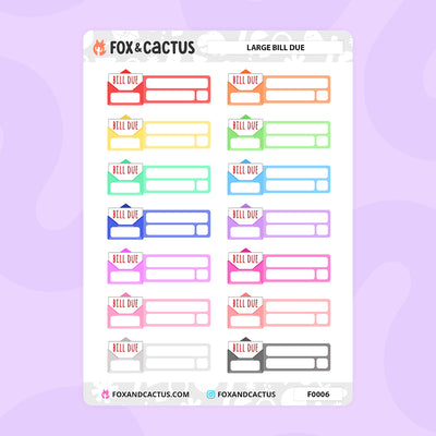 Large Bill Due Stickers by Fox and Cactus