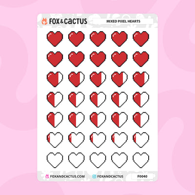 Mixed Pixel Heart Stickers by Fox and Cactus