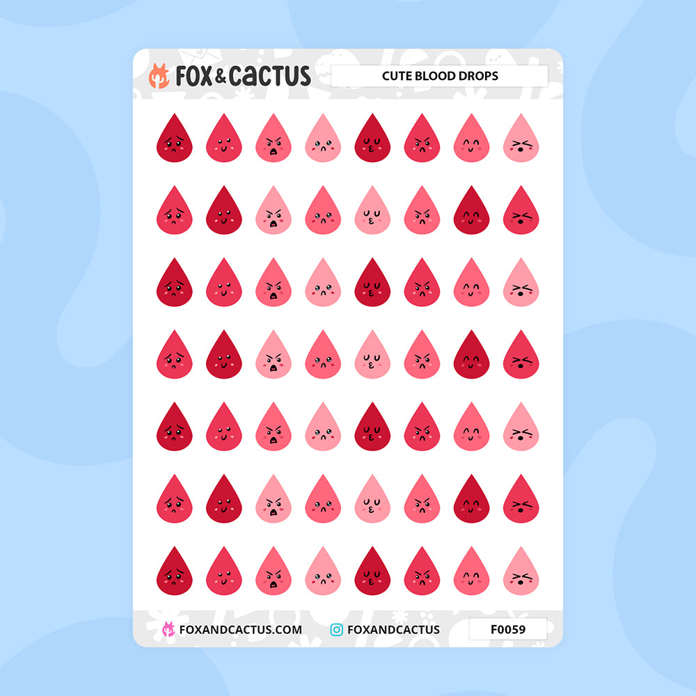 Kawaii Blood Drop Stickers by Fox and Cactus