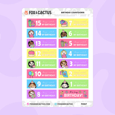Kawaii Girl Birthday Countdown Stickers by Fox and Cactus