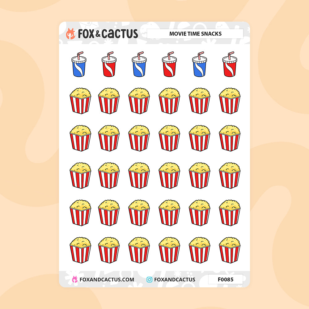 Movie Snack Stickers by Fox and Cactus