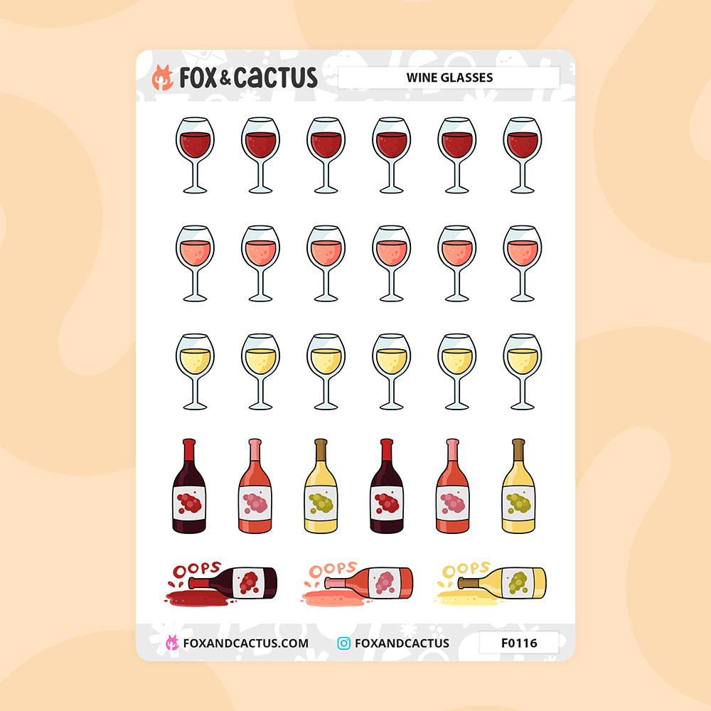 Wine Glass Stickers by Fox and Cactus