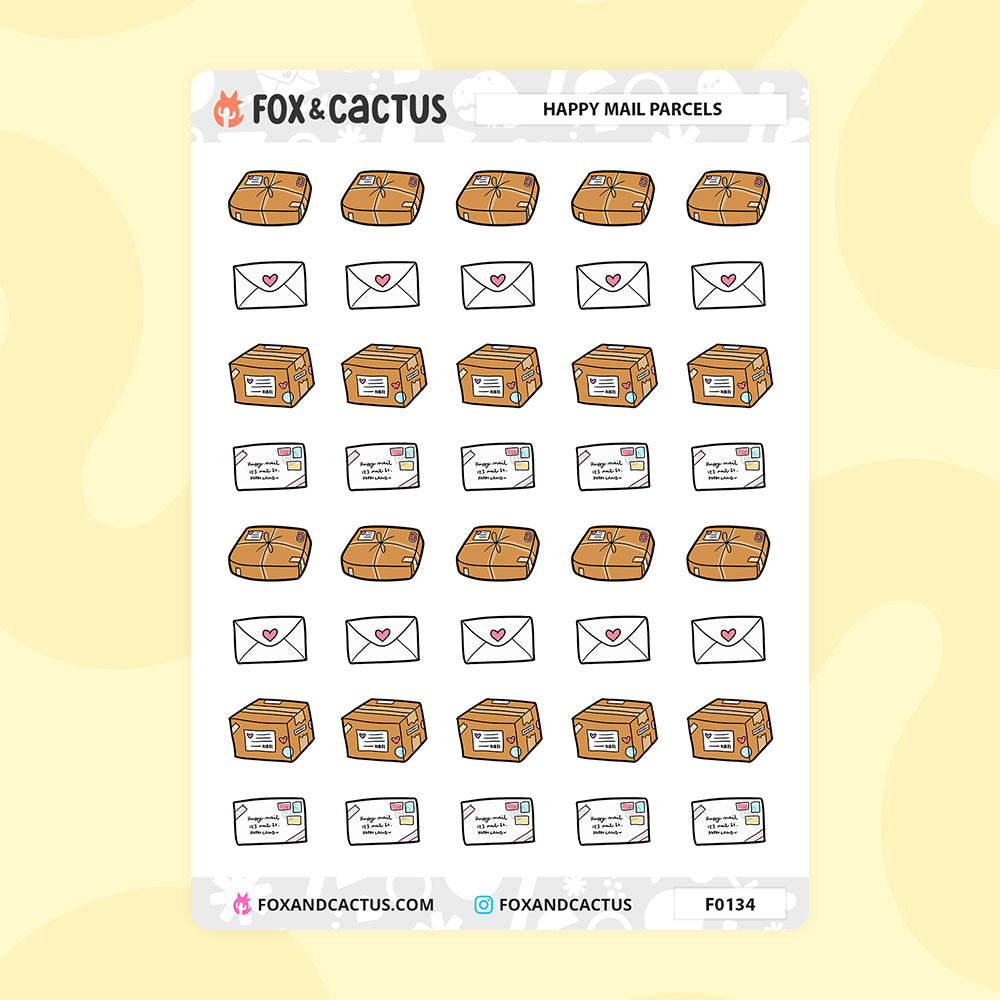 Mail Parcel Sticker Happy Mail Parcel/Package Stickers – Fox and Cactus