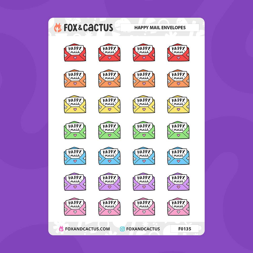 Happy Mail Envelope Stickers by Fox and Cactus