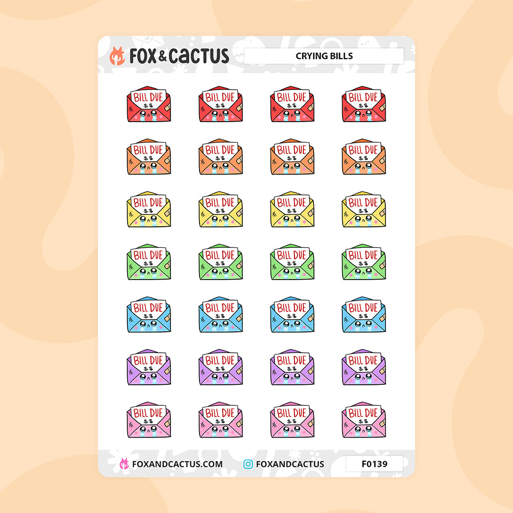 Crying Bill Due Stickers by Fox and Cactus