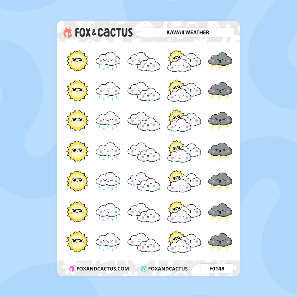 Kawaii Weather Stickers by Fox and Cactus