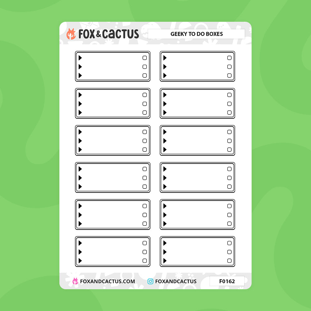 Geeky Todo Box Stickers by Fox and Cactus