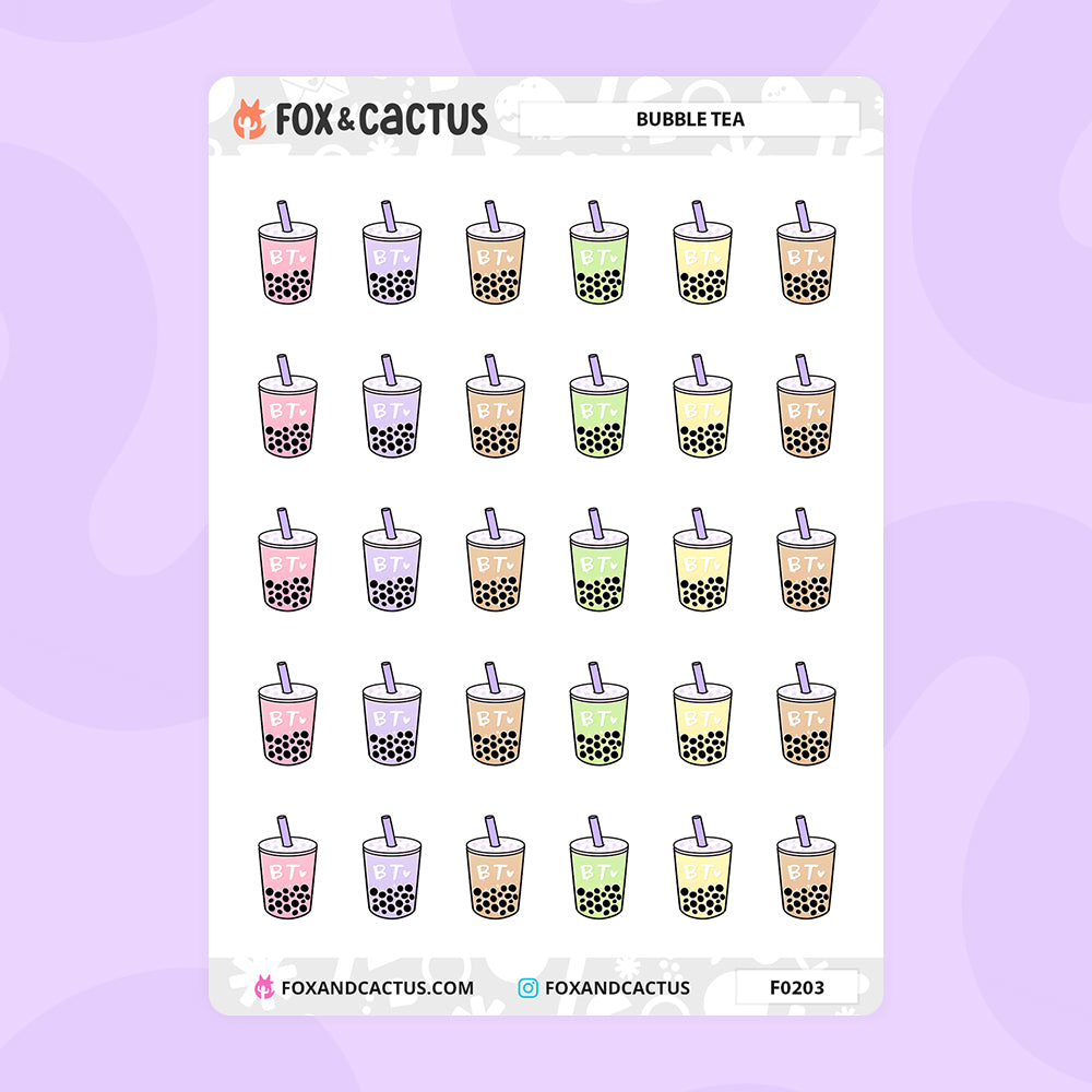 Bubble Tea Stickers by Fox and Cactus