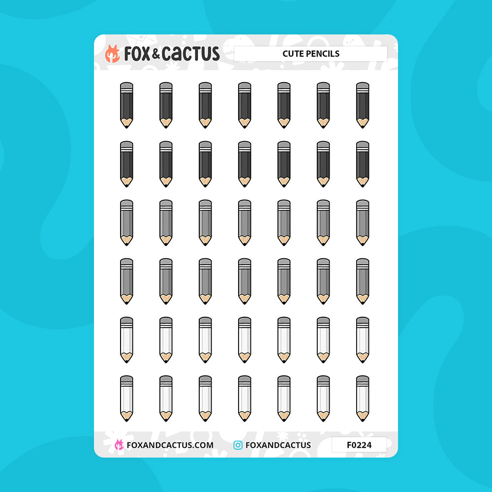 Cute Pencil Stickers by Fox and Cactus