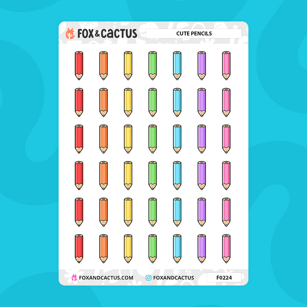 Cute Pencil Stickers by Fox and Cactus