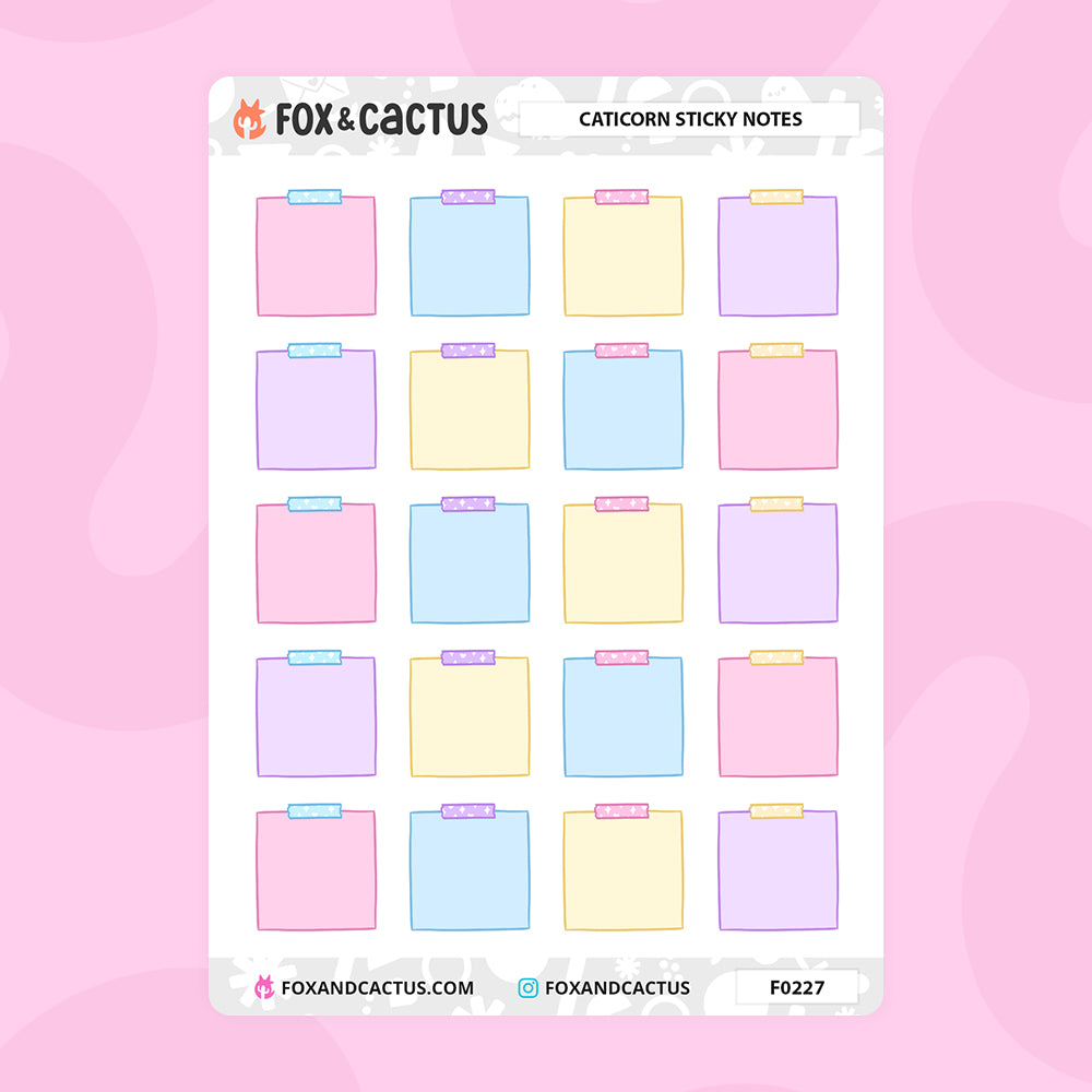 Caticorn Sticky Note Stickers by Fox and Cactus